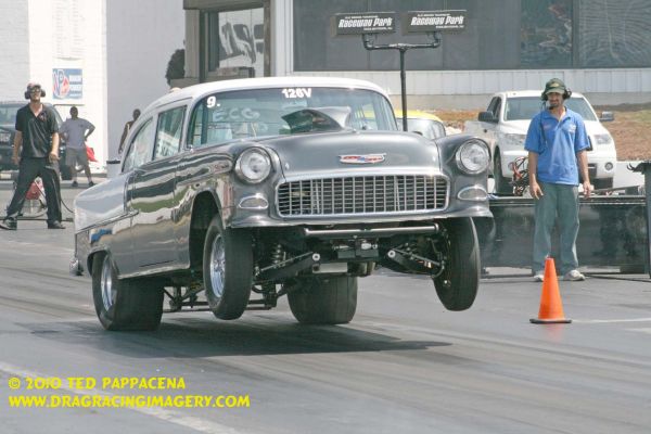 Cool'55 Chevy Gasser pulls the wheels
