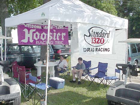 The nicely appointed (and shady) Standard 1320 area. Betty Ott and Jason enjoy the cool Sunday morning air.