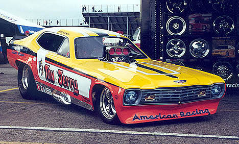 Bob Gibson's awesome Tom n Jerry funny car restoration at the 2000 World Finals. Photo by Steve Bibby