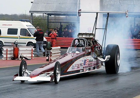 Dave Wilson is the fastest Top Alcohol Dragster outside North America at 5.59. Photo by Tog