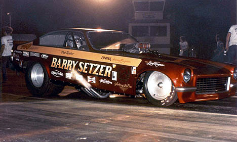 Pat Foster in the Barry Setzer Vega was the baddest fuel funny car of the early '70s. Photo by Buddy Piper