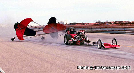 Dale Pulde brakes to a stop at the 2001 March Meet. Photo by Jim Sorenson