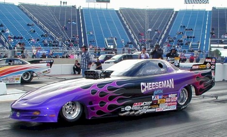 Chuck Cheeseman's wild, flamed FMFC at Route 66 Dragway. Photo by Lee Ecker