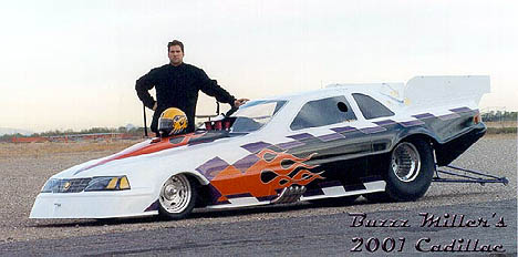 Buzzz Miller's new injected funny car is a Caddy! Photo thanks to Buzzz Miller