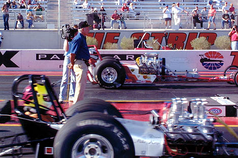 Big Daddy Don Garlits flips the starter switch and off go the Jr. Fuelers. Photo by Jeff Brunette