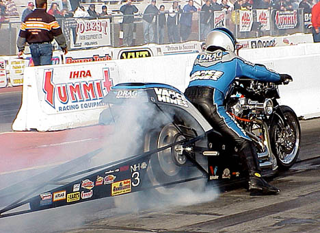 Doug Vancil on the Vance and Hines Screamin' Eagle Nitro Harley. Photo by Brian Wood