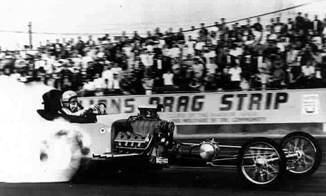 Gary Cagle's fuel roadster boils the hides at Lions 1964. Photo thanks to Troy Cagle