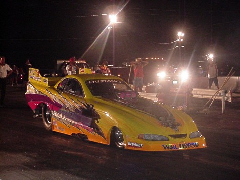 Bruce Mullins and the War Horse warm up for Bristol at Capitol Raceway, 6-24-00. Photo by Tim Pratt