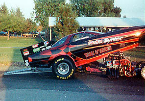 A 110 (toy camara) shot of AHRA Spokane funny car winner Jason Duchene. Photo by David Hapgood