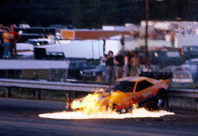 All of a sudden, the 'Raider catches fire. Al got out OK. Photo by James Morgan