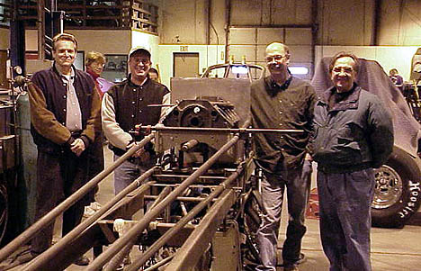 Carl Riegger, Kent Lewis, Dale Thierer, and Gary Peters at S&W Race Cars witness the birth of the new Hemi Hunter. Photo by the Hemi Hunter