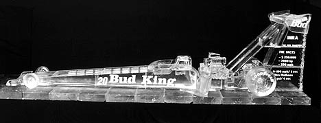 This top fuel dragster measures 20 feet long and was carved from three tons of ice! Photo by Julian Bayley