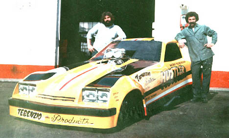 Vic and Geno Terenzio pose with their full size Hustler Monza BB/Funny Car. Photo by Anthony Terenzio