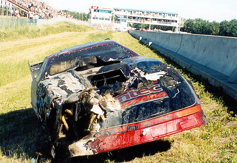 Not much left of the Castrol Syntec Trial N Error body