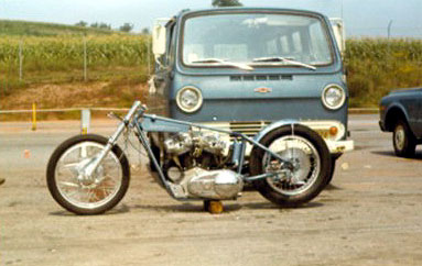 Eddie Knight's 1971 era fuel bike is sparse and basic. Photo by Guy Wills