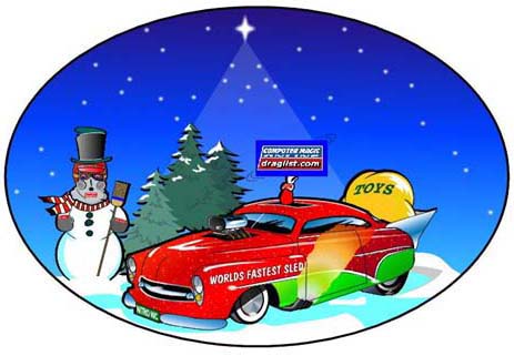 Happy holidays from Computer Magic Online and Draglist.com! Holiday racing art by Jim M White