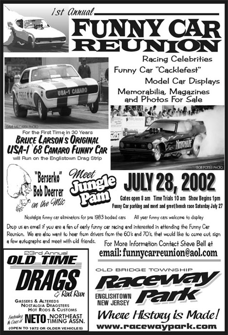 Don't miss the 1st Annual Funny Car Reunion at E-town! All your East Coast drag pals will be there!