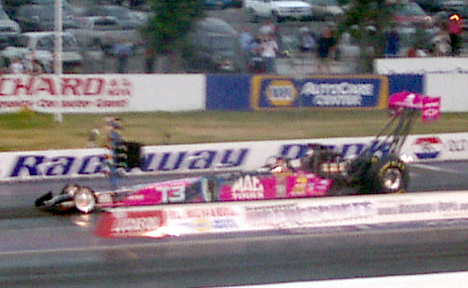 Shirley Muldowney backs up in preparation for her last run against Don Garlits at Englishtown. Photo by Billy Anderson