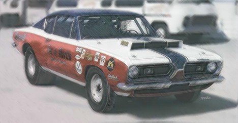 Classic S&M -- Sox & Martin's Cuda Super Stock. Photo art by Gonzo
