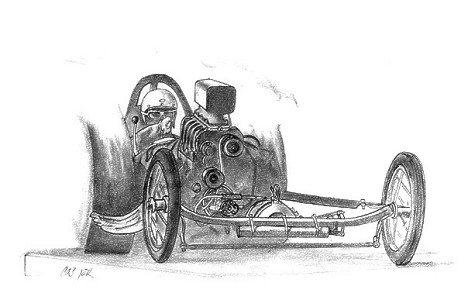 Steineggar and Eshenbaugh Fuel Dragster. Pencil art by Chris Stinson