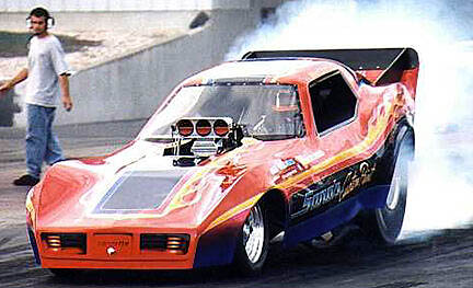 Dave Sano's great looking '78 Corvette funny car is fun on a budget. Photo by Bill Schaible