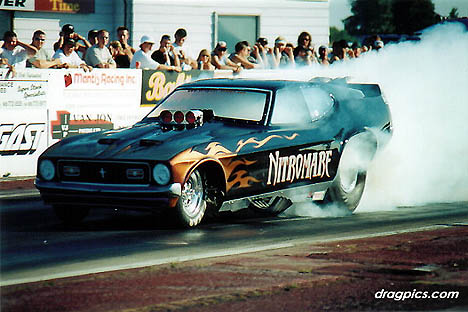 Frank Jonkman has traded in the Raising Hell Fiat for this amazing Mustang nitro car. Photo by Joe Barrett