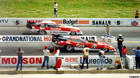 John Force vs. Tom McEwen at Sanair 1986. Photo by Rob Potter