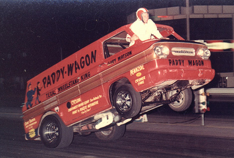 Gary Watson would give modern insurance men a heart attack with antics like this. Drag Racing Memories photo