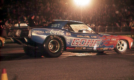 Roger Lindamood's Color Me Gone cars were some of the hardest running match race funnies. Photo from the Drag Racing Memories Collection