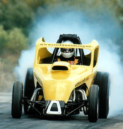 Chris Wright's Yahooee small block Chevy powered Fiat heats up New Zealand. Photo by Mike Ashton