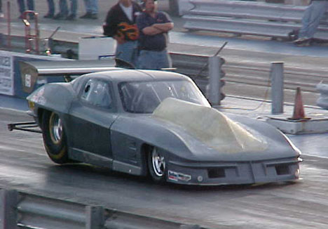 Annette Summer's twin turbo Corvette looks like a stealth fighter on a launch. Photo by Kevin McLamb