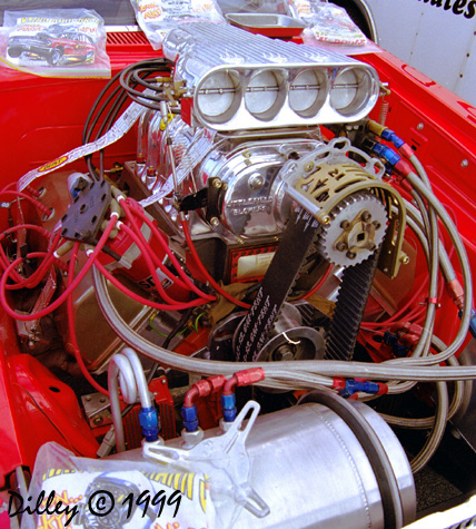 Brian Kohlmann's engine looks right, just like the rest of his retro funny car. Photo by Ron Dilley