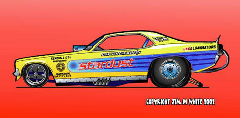 Don Schumacher's Stardust Cuda Funny Car. Racing art by Jim M White