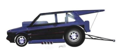 Borscht Belt Brick -- what a tricked out Yugo would look like. Computer art by Gonzo