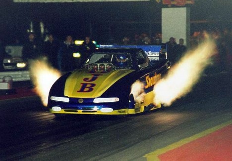 Showtime, UK Style! Fuel Funny Car at Night. Photo by Tog