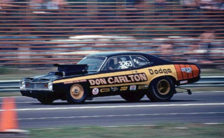 Don Carlton flies by on the Englishtown top end -- too bad it was as an altered instead of Pro Stock where he belonged. Photo by Peter Kumble