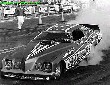 Mickey Thompson's US Marines Grand Am was ably shoed by Larry Arnold. Photo by Norman Blake
