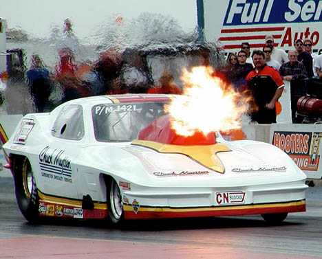 Carb specialist Chuck Nuytten suffered this nitrous burp in San Antonio. Photo by Roger Richards