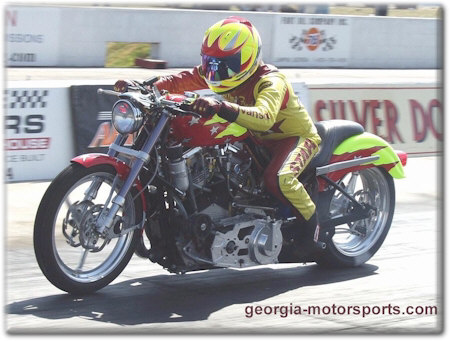 Fred Collis at the wheel of Star Racing's Harley V-Twin Shootout Bike. Photo by Jerry Battle