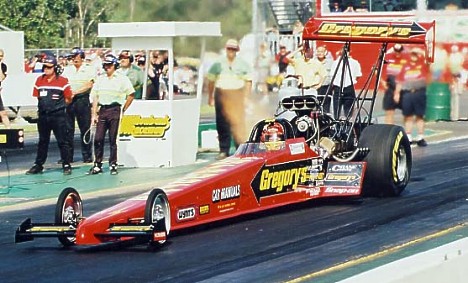 Jim Read launches his Top Fuel car during the day. Photo by John Baremans