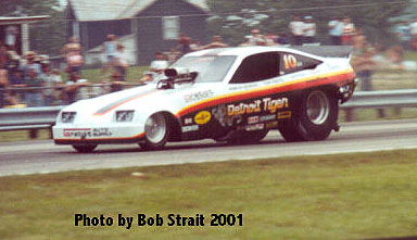 Tom Prock in Poncho Rendon's Detroit Tiger fuel Chevy Monza. Photo by Bob Strait