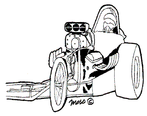 Front engine fuel diggers rule! Line drawing by Tom DeLello