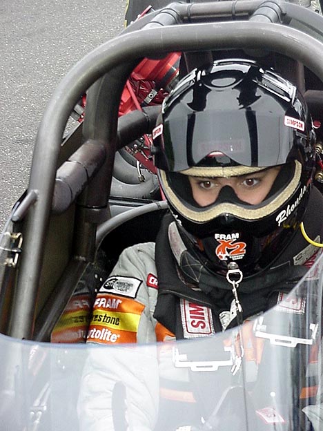 Rhonda Hartman-Smith peers down the quarter mile before another 312 mph assault. Photo by Stephen Jones