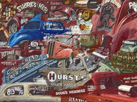 Can you pick out your favorite drag racing Anglias in this collage? Artwork by Gonzo