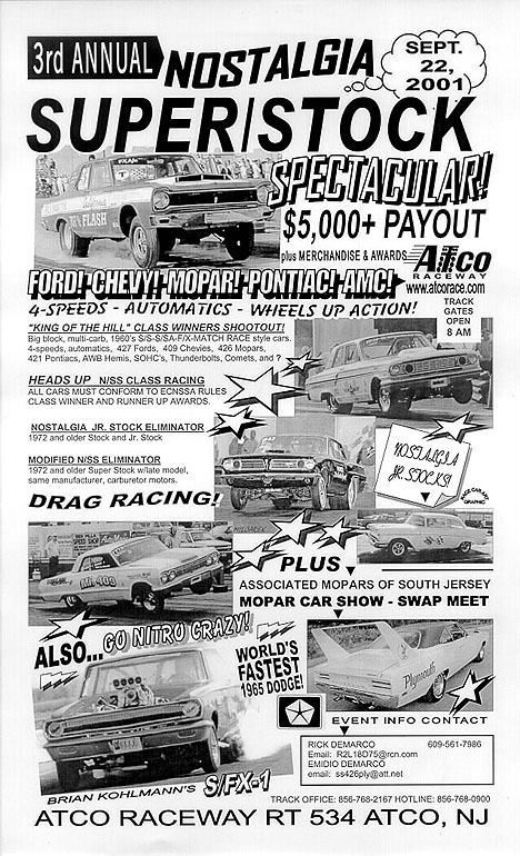 Atco Dragway 2001 Nostalgia Super Stock Event Poster. Thanks to Joel Naprstek