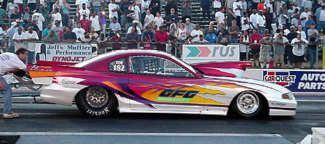 Frank Gugliotta has ditched the automatic. A four speed Lenco and a 700 inch nitrous Ford now complete the drivetrain. Photo by Tim Pratt