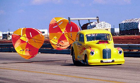 Fuzzy Reniero's blown Austin with the chutes out. Photo by Jim Sorenson