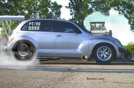 PT Cruiser in Drag Trim. Photo art Gonzo