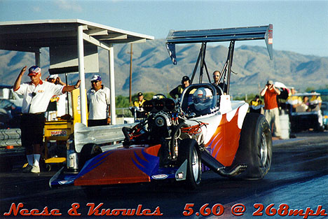 Steve Neese entered the ranks of the Fuel Altered elite with this super 5.60, 268 pass. Photo by Buzzz Miller