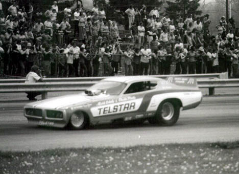 Charlie Proite's Telstar Charger backs up in front of an appreciative crowd at Dragway 42. Photo by Bob Strait